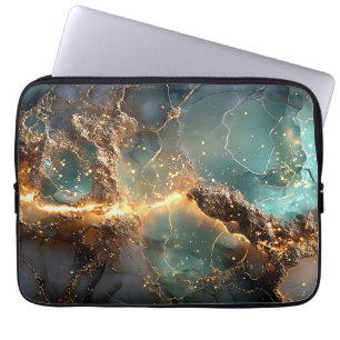 Abstract Gold and Teal Marbled Art Laptop Sleeve