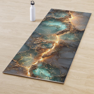 Abstract Gold and Teal Marbled Art Yoga Mat