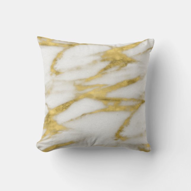 Abstract Gold and White Marble Pattern Cushion (Front)