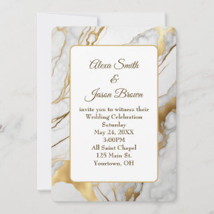 Abstract Gold and White Marble Wedding Invite