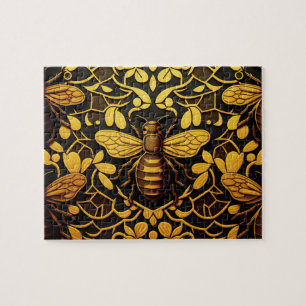 Abstract gold bee. Golden floral insect pattern  Jigsaw Puzzle