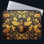 Abstract gold bee. Golden floral insect pattern Laptop Sleeve<br><div class="desc">Abstract gold bee and golden floral pattern laptop sleeve in black yellow colour.</div>