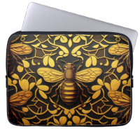 Abstract gold bee. Golden floral insect pattern