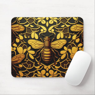 Abstract gold bee. Golden floral insect pattern  Mouse Mat