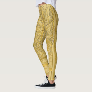 Abstract Gold Beige Floral Leggings