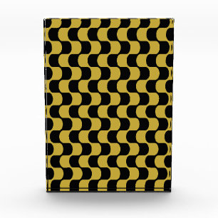 Abstract Gold Black Distorted Checkerboard Pattern Photo Block