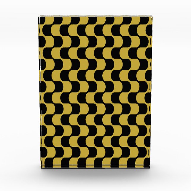 Abstract Gold Black Distorted Checkerboard Pattern Photo Block (Front)