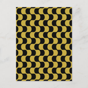 Abstract Gold Black Distorted Checkerboard Pattern Postcard