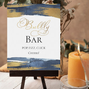 Abstract Gold Blue Bridal Shower Bubbly Bar Sign