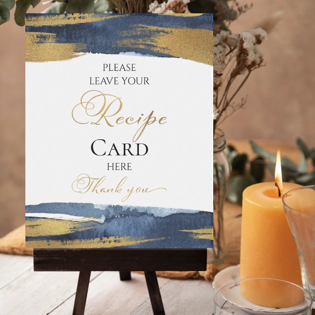 Abstract Gold Blue Bridal Shower Recipe Cards Sign (Creator Uploaded)