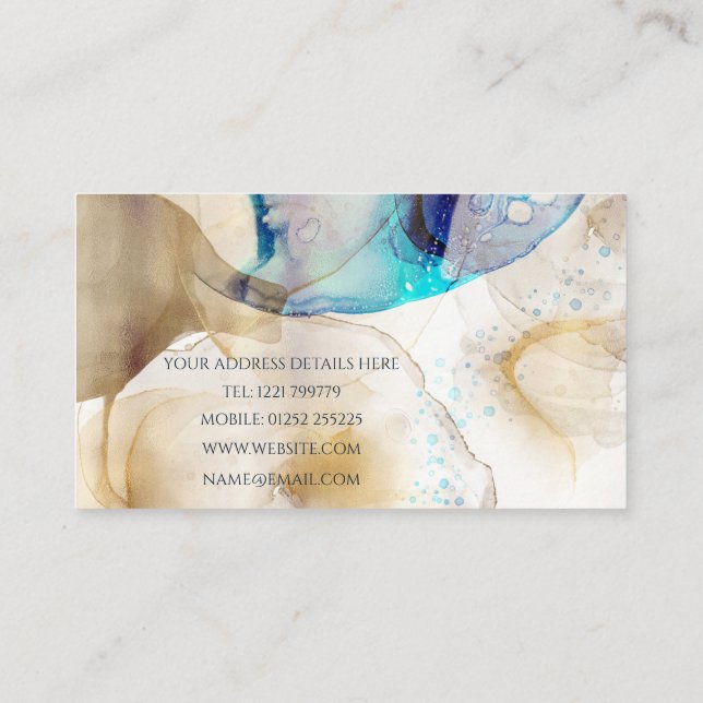 Abstract Gold Blue Fluid Art Painting Business Card (Back)