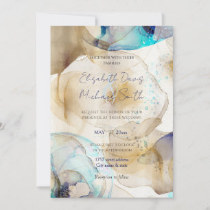 Abstract Gold Blue Fluid Art Painting Invitation