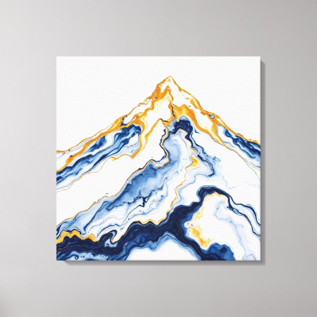 Abstract Gold & Blue Marble Mountain Canvas Art (Front)