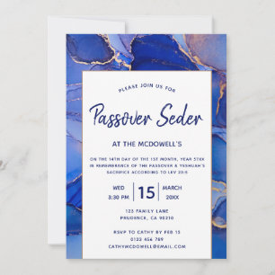Abstract Gold Blue Modern Passover Seder Invitation