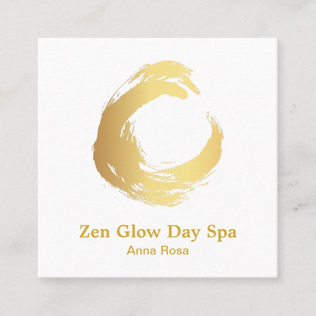 *~* Abstract Gold Brush Reiki Zen Yoga Meditation Square Business Card (Front)