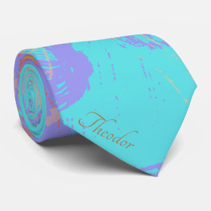 Abstract Gold Butterfly Aquamarine Violet Tie