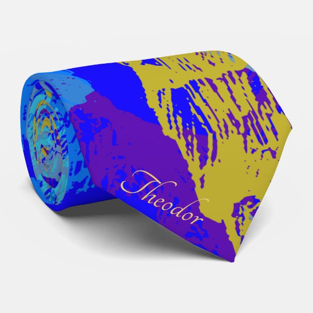 Abstract Gold Butterfly Blue Pastel Background Tie (Rolled)