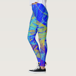 Abstract Gold Butterfly Blue Pastel Leggings