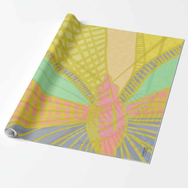 Abstract Gold Butterfly Jad Pink Wrapping Paper (Unrolled)