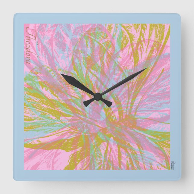 Abstract Gold Butterfly Pink Violet Square Wall Clock (Front)