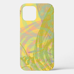 Abstract Gold Butterfly Yellow Blue Pastel iPhone 12 Case