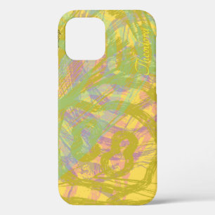 Abstract Gold Butterfly Yellow Blue Pastel Pattern iPhone 12 Case