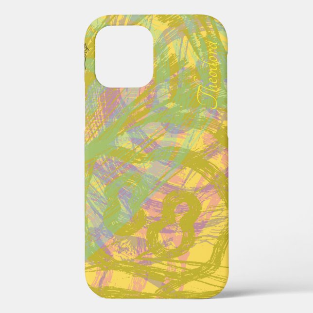 Abstract Gold Butterfly Yellow Blue Pastel Pattern Case-Mate iPhone Case (Back)