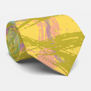 Abstract Gold Butterfly Yellow Blue Pastel Pattern Tie