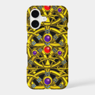 ABSTRACT GOLD CELTIC KNOTS WITH COLORFUL GEMSTONES