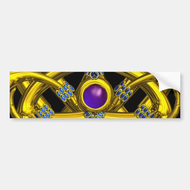 ABSTRACT GOLD CELTIC KNOTS WITH COLORFUL GEMSTONES BUMPER STICKER (Front)