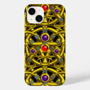 ABSTRACT GOLD CELTIC KNOTS WITH COLORFUL GEMSTONES Case-Mate iPhone 14 CASE