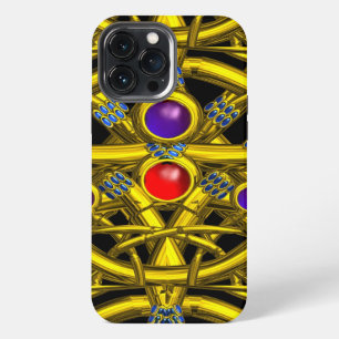 ABSTRACT GOLD CELTIC KNOTS WITH COLORFUL GEMSTONES iPhone 13 PRO MAX CASE