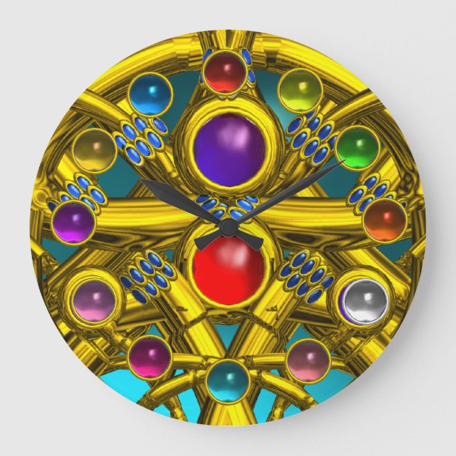 ABSTRACT GOLD CELTIC KNOTS WITH COLORFUL GEMSTONES LARGE CLOCK (Front)
