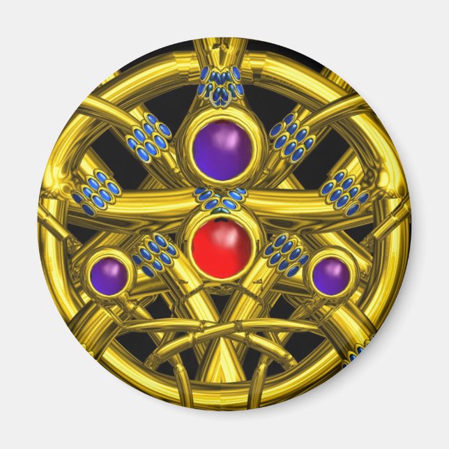 ABSTRACT GOLD CELTIC KNOTS WITH COLORFUL GEMSTONES MAGNET (Front)
