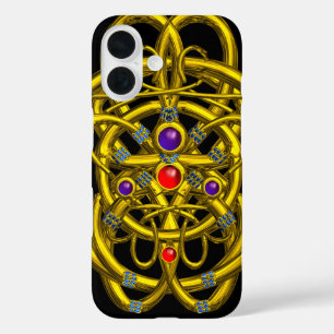 ABSTRACT GOLD CELTIC KNOTS WITH GEMSTONES iPhone 16 CASE