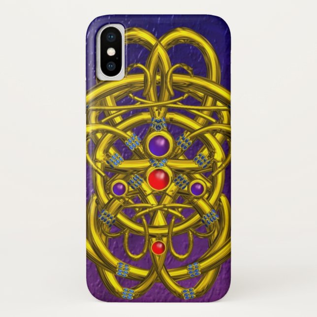 ABSTRACT GOLD CELTIC KNOTS WITH GEMSTONES Purple Case-Mate iPhone Case (Back)