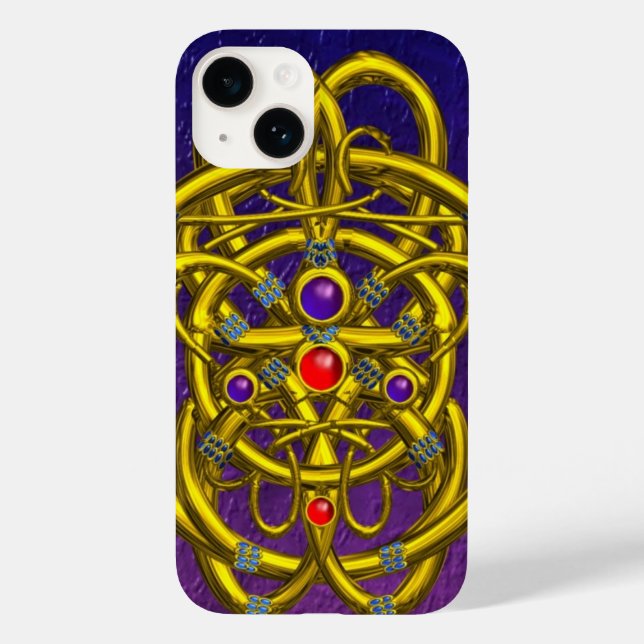 ABSTRACT GOLD CELTIC KNOTS WITH GEMSTONES Purple Case-Mate iPhone Case (Back)