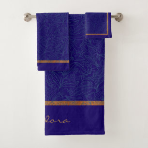 Abstract Gold Cobalt Floral Bath Towel Set