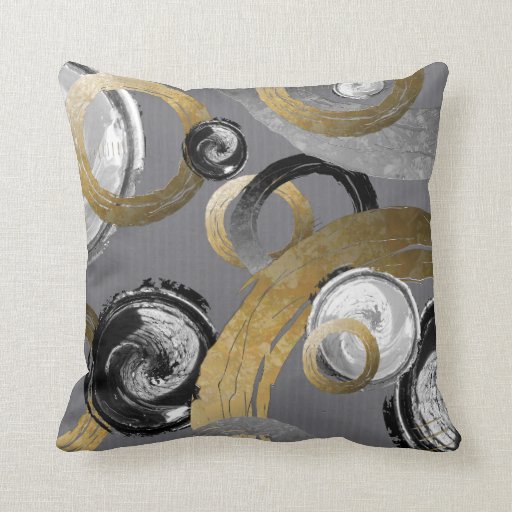 Image of Abstract Gold Colour Ring Black White Swirl Cushion