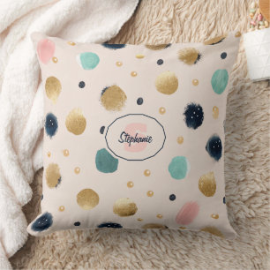 Abstract Gold & Colourful Brushstroke Circle Cushion