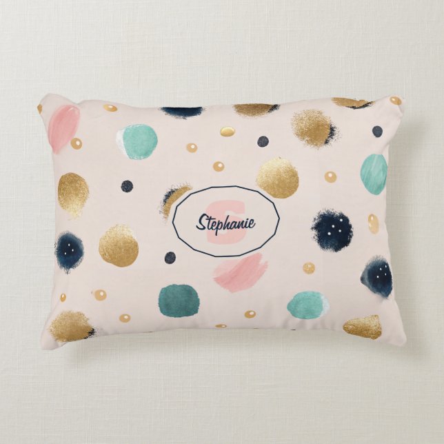Abstract Gold & Colourful Brushstroke Circle Decorative Cushion (Front)