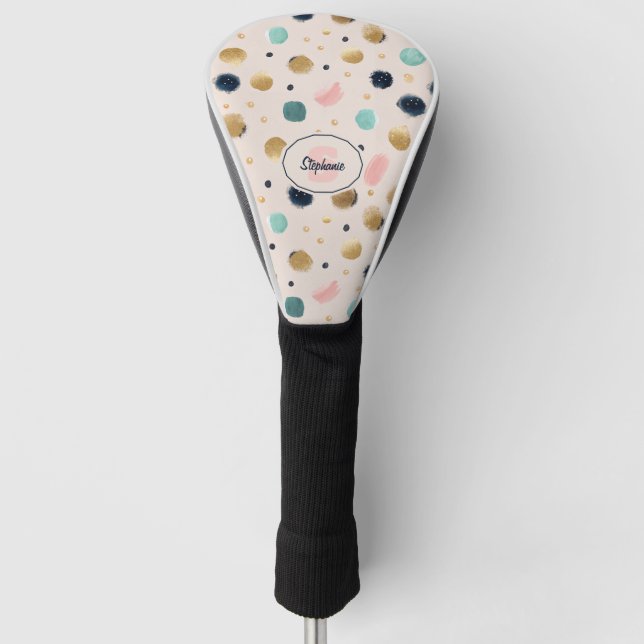 Abstract Gold & Colourful Brushstroke Circle Golf Head Cover (Front)