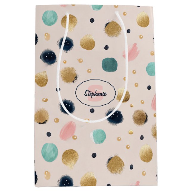 Abstract Gold & Colourful Brushstroke Circle Medium Gift Bag (Front)