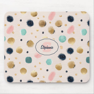 Abstract Gold & Colourful Brushstroke Circle Mouse Mat