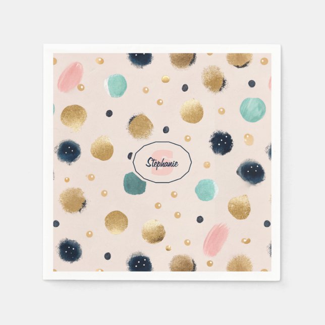 Abstract Gold & Colourful Brushstroke Circle Napkin (Front)