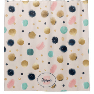 Abstract Gold & Colourful Brushstroke Circle Shower Curtain