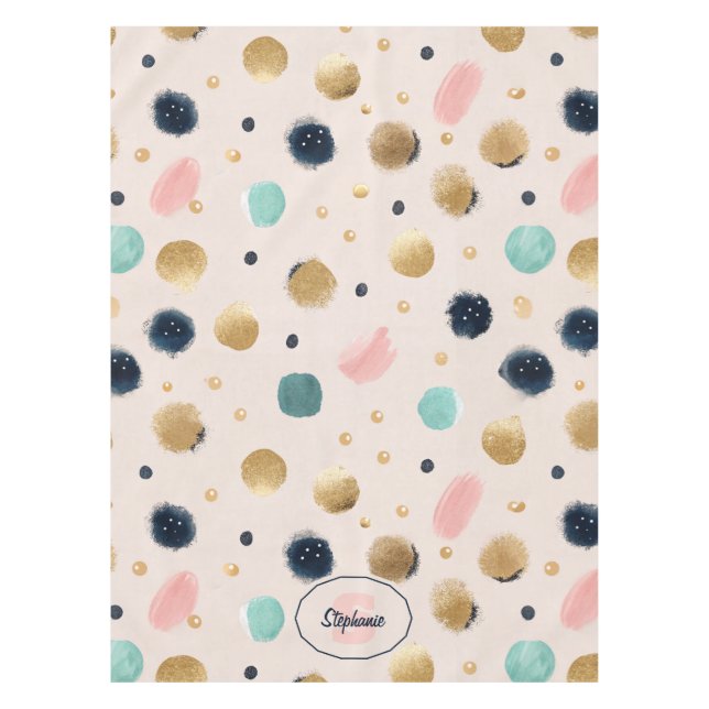 Abstract Gold & Colourful Brushstroke Circle Tablecloth (Front)