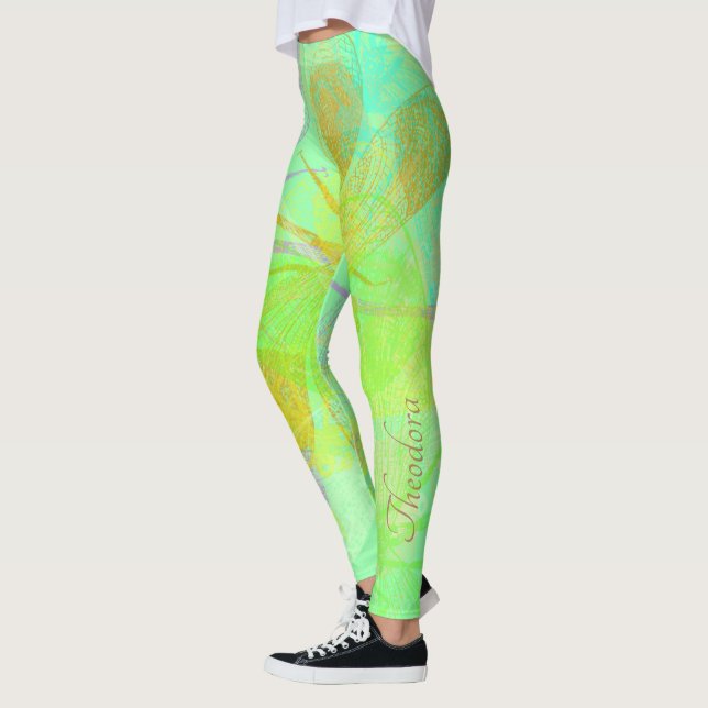 Abstract Gold Dragonfly Blue Pastel Leggings (Left)