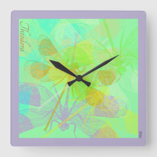 Abstract Gold Dragonfly Blue Pastel Square Wall Clock