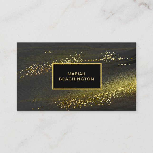 *~* Abstract Gold Dust Black Gold Glitter Business Card (Front)